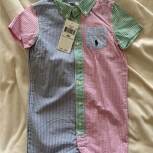Ralph Lauren Polo Colorful Seersucker Striped Kids onesie romper